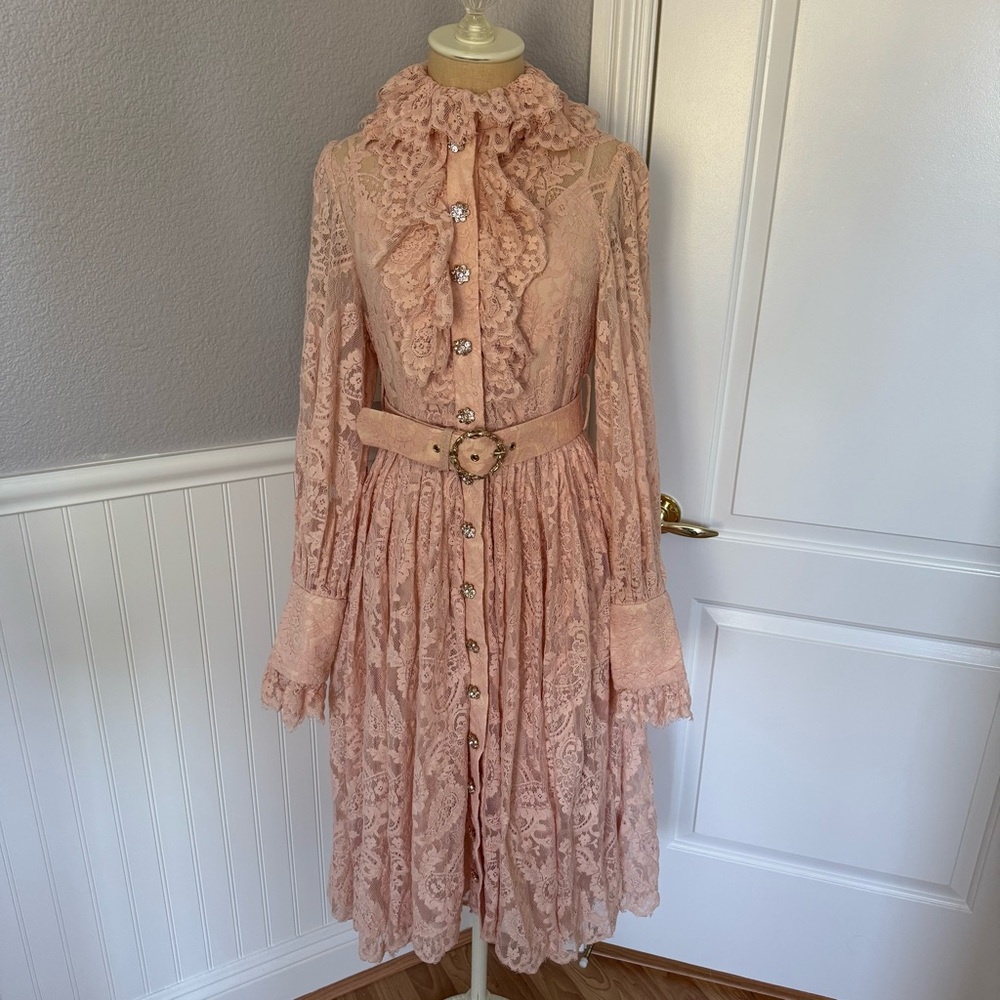 Zimmermann Pink Ruffled Tiered Midi Dress